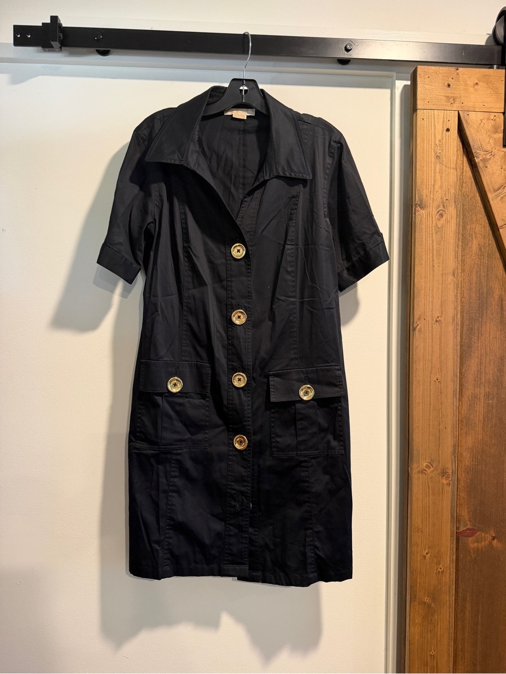 Michael Kors Black Short-Sleeve Button-Front Trench Dress